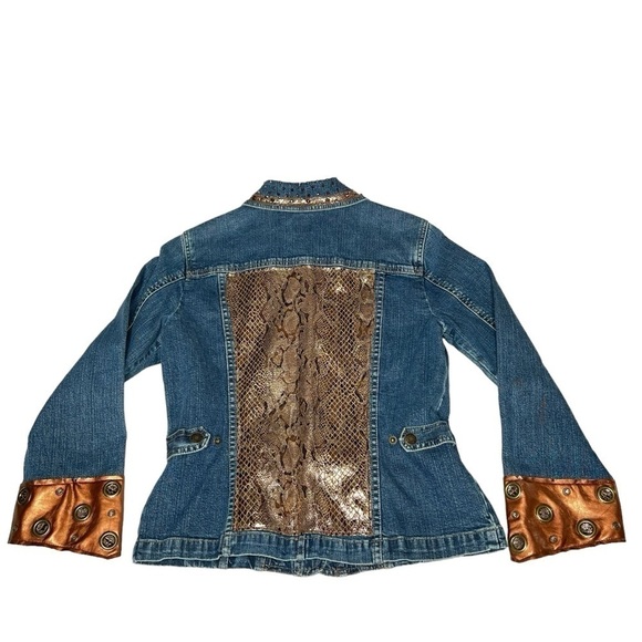 J. Jill Stretch Denim Jacket With Jewels & Metallic Gold Pattern Women's Size S - Picture 10 of 16